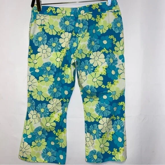 Lilly Pulitzer Green Blue Floral Retro Pants Size 2 - Picture 4 of 9